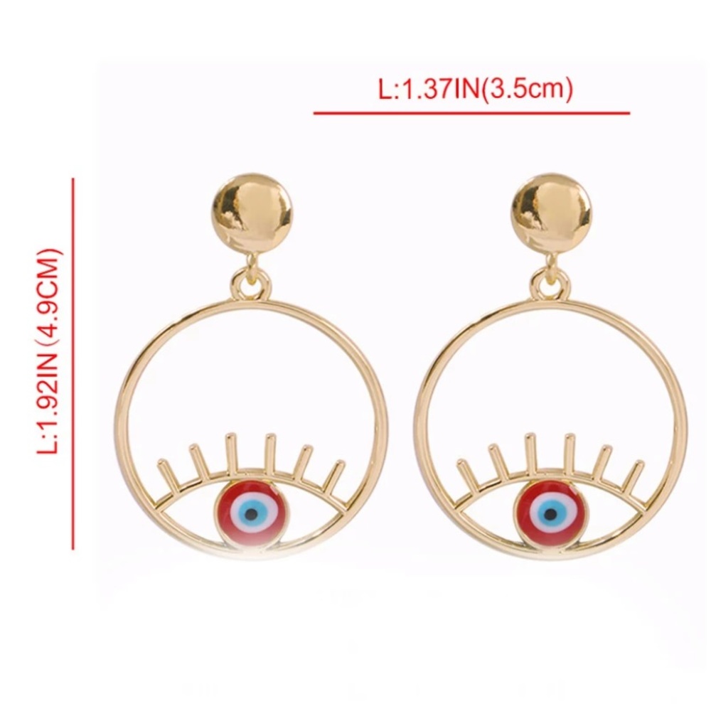 Gold hoop earrings evil eye earrings - Picture 7 of 7